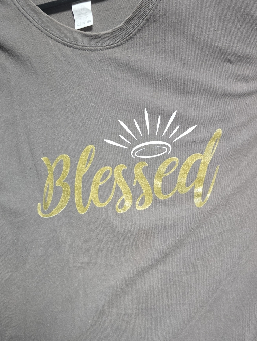 Blessed Graphic Tee in Charcoal with Gold Script